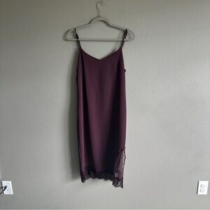 Leith Plum Slip Dress with Lace Hem Medium